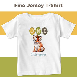 T-shirt Pour Bébé Tigre 1er anniversaire un avec le nom bleu