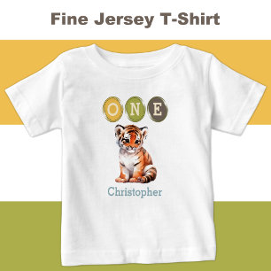 T-shirt Pour Bébé Tigre 1er anniversaire un avec le nom bleu