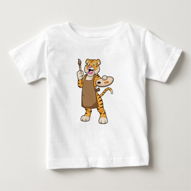 T-shirt Pour Bébé Tigre à la peinture avec peinture et pinceau (Devant)