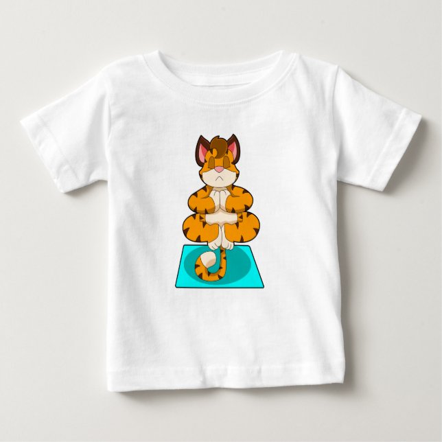 T-shirt Pour Bébé Tigre au Yoga sur tapis de Yoga (Devant)