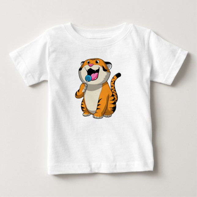 T-shirt Pour Bébé Tigre avec Lollipop (Devant)