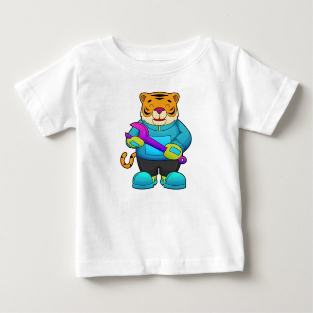 T-shirt Pour Bébé Tigre comme mécanique avec clé (Devant)