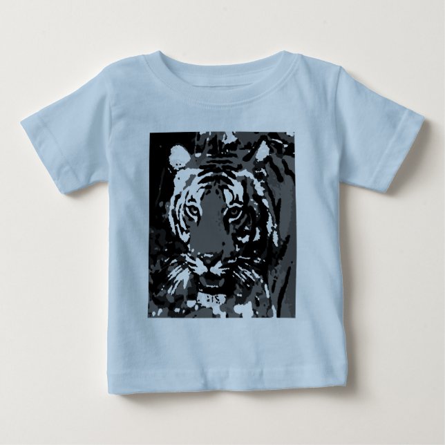 T-shirt Pour Bébé Tigre d'art pop noir et blanc (Devant)