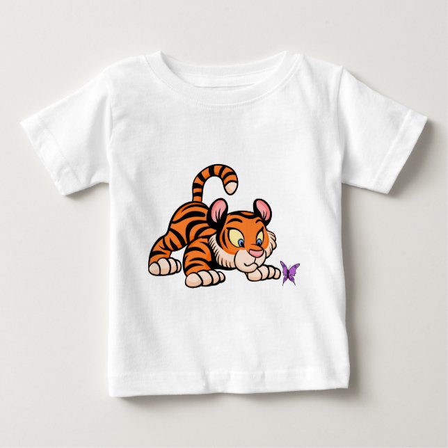 T-shirt Pour Bébé Tigre de bébé avec le papillon (Devant)