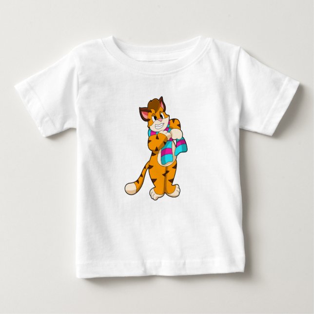 T-shirt Pour Bébé Tigre en hiver avec Écharpe (Devant)