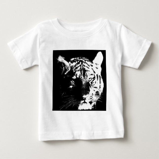 T-shirt Pour Bébé Tigre noir et blanc Pop Art (Devant)