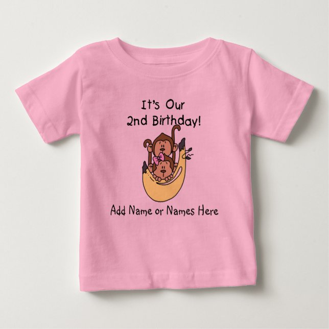 T-shirt Pour Bébé Tirage de singe Twin garçon et fille customisé (Devant)