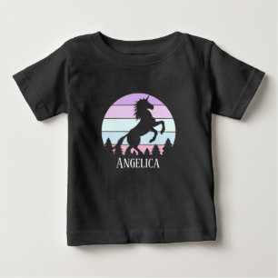 T-shirt Pour Bébé Toddler Vintage Sunset Unicorn Nom Date Anniversai