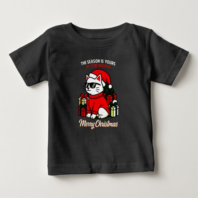 T-shirt Pour Bébé Toddler's Cool Cat Christmas funny holiday (Devant)