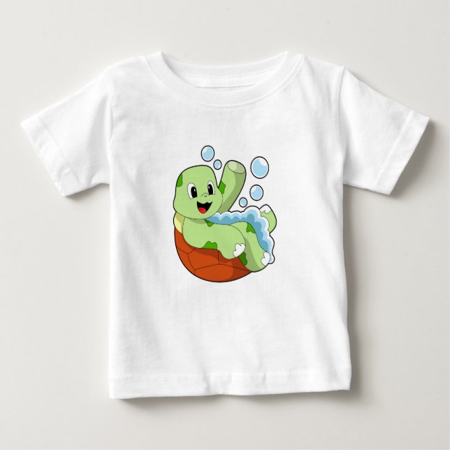 T-shirt Pour Bébé Tortue à la baignade avec mousse (Devant)