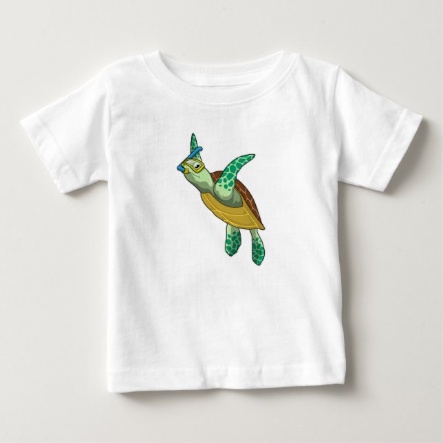 T-shirt Pour Bébé Tortue à la plongée avec tuba (Devant)