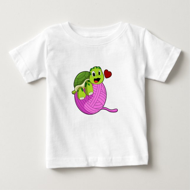 T-shirt Pour Bébé Tortue avec balle de laine (Devant)