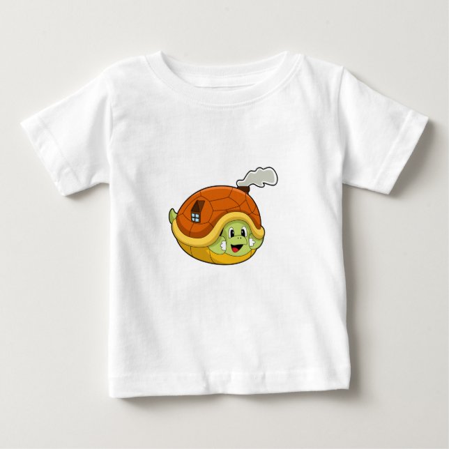 T-shirt Pour Bébé Tortue avec coquille comme maison (Devant)