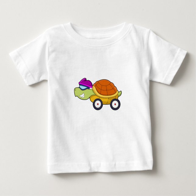 T-shirt Pour Bébé Tortue avec coquille comme voiture (Devant)