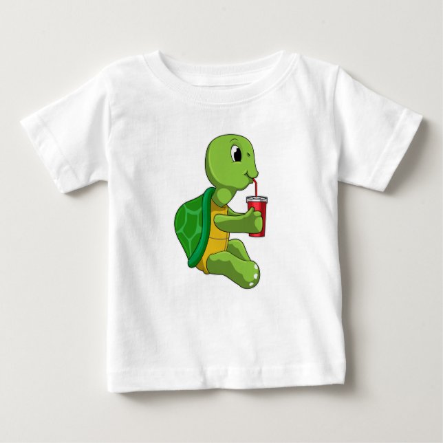 T-shirt Pour Bébé Tortue avec tasse à boire avec paille (Devant)