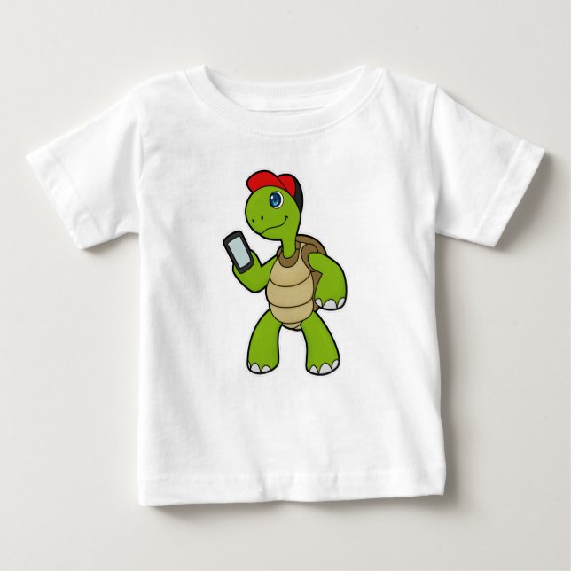 T-shirt Pour Bébé Tortue avec téléphone et Casquette (Devant)