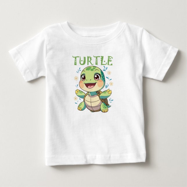 T-shirt Pour Bébé Tortue de dessin animé joyeuse (Devant)