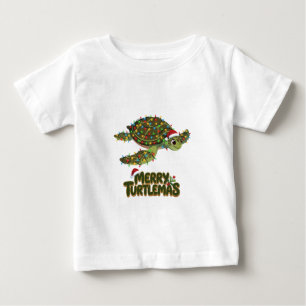 T-shirt Pour Bébé Tortue de mer Chapeau du Père Noël Lumières de Noë