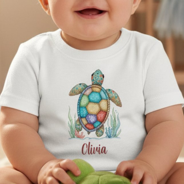 T-shirt Pour Bébé Tortue de mer patchwork fantaisiste (Créateur téléchargé)
