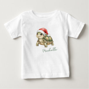 T-shirt Pour Bébé Tortue de Noël à chapeau de Père Noël aquarelle pe