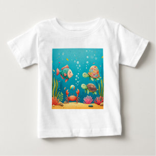 T-shirt Pour Bébé Tortue des poissons sous-marins colorés