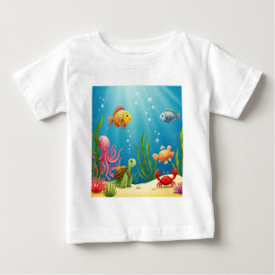 T-shirt Pour Bébé Tortue des poissons sous-marins colorés