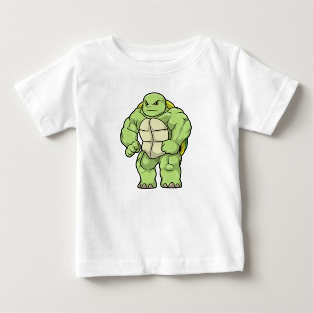 T-shirt Pour Bébé Tortue en Bodybuilder avec Six pack (Devant)