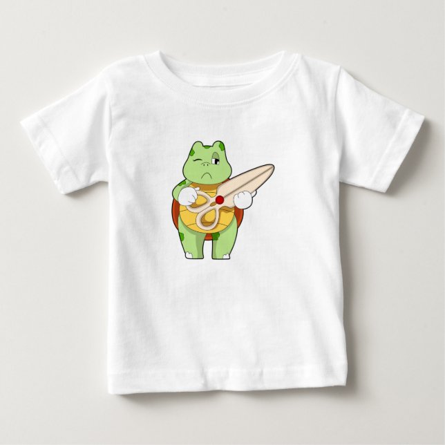T-shirt Pour Bébé Tortue en coiffeur avec ciseaux (Devant)