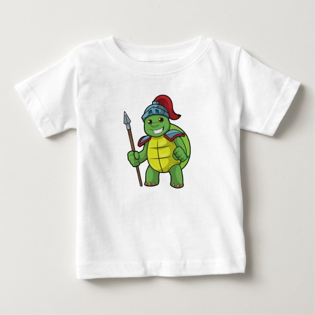 T-shirt Pour Bébé Tortue en guerrier avec Spear & Helmet (Devant)