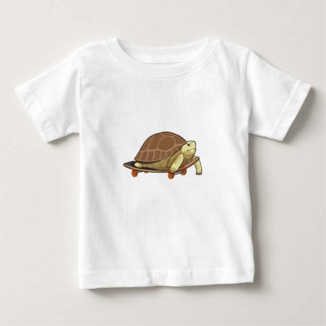 T-shirt Pour Bébé Tortue en patinage avec skateboard (Devant)