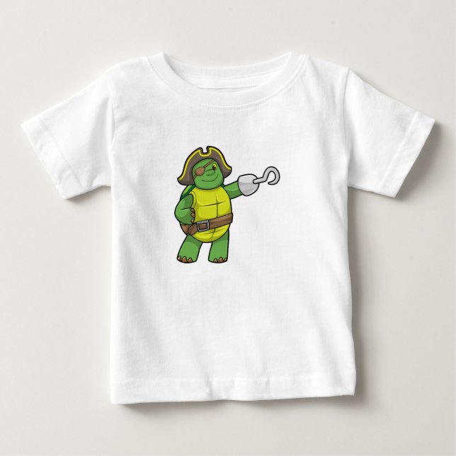 T-shirt Pour Bébé Tortue en pirate avec patchs main et oeil (Devant)
