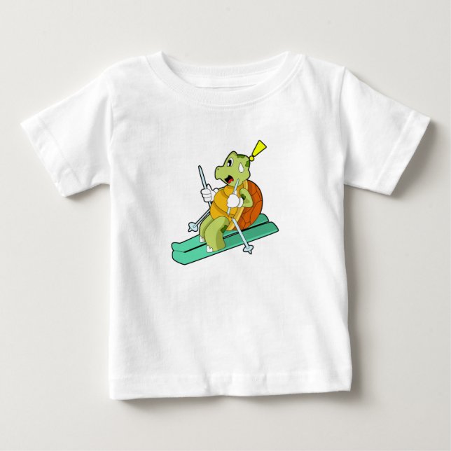 T-shirt Pour Bébé Tortue en ski avec ski (Devant)