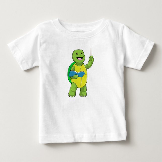 T-shirt Pour Bébé Tortue en tant qu'enseignant avec livre et pointeu (Devant)