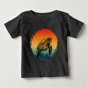 T-shirt Pour Bébé tortue été océan coucher de soleil