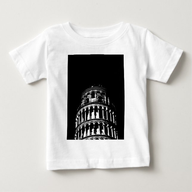 T-shirt Pour Bébé Tour blanche noire de Pise Italie (Devant)