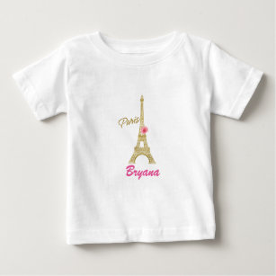 T-shirt Pour Bébé Tour Eiffel Paris d'or et coutume de rose de rose