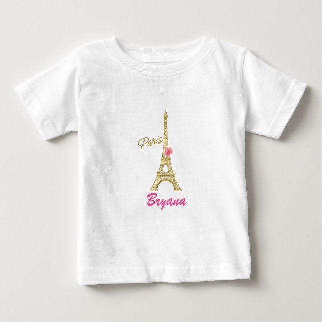 T-shirt Pour Bébé Tour Eiffel Paris & Rose en or (Devant)