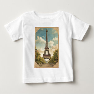 T-shirt Pour Bébé Tour Eiffel Paris Voyage Style Rétro Art Vintage
