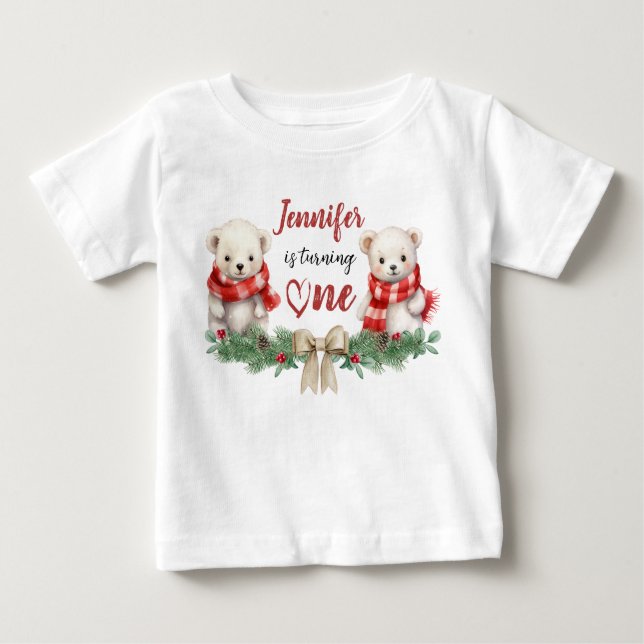 T-shirt Pour Bébé Tourne-en un | Ours Noël 1er anniversaire (Devant)