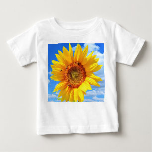 T-shirt Pour Bébé Tournesol jaune et abeilles sur le ciel bleu - Jou