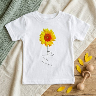 T-shirt Pour Bébé Tournesol Moderne d'Été Nom Personnalisé & Monog