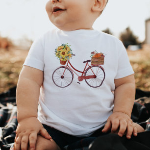 T-shirt Pour Bébé Tournesols à bicyclette rouge vintage et Citrouill