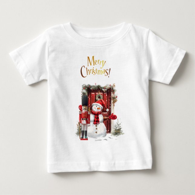 T-shirt Pour Bébé Toy British Soldier Bearskin casquette et Snowman (Devant)