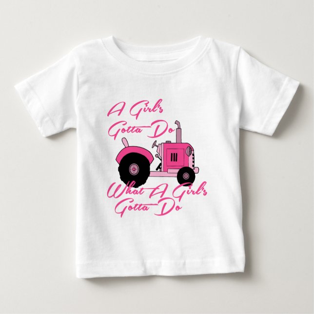 T-shirt Pour Bébé Tracteur pour filles roses (Devant)
