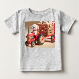 T-shirt Pour Bébé Tracteur rouge avec chiot et os