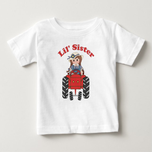 T-shirt Pour Bébé Tracteur rouge Little Sister (Devant)