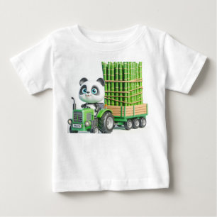 T-shirt Pour Bébé Tracteur vert avec Panda et Bambou