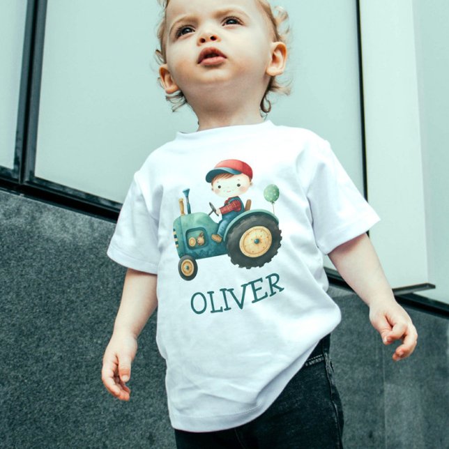 T-shirt Pour Bébé Tracteur vert mignon pour garçons Personnalisé (Créateur téléchargé)