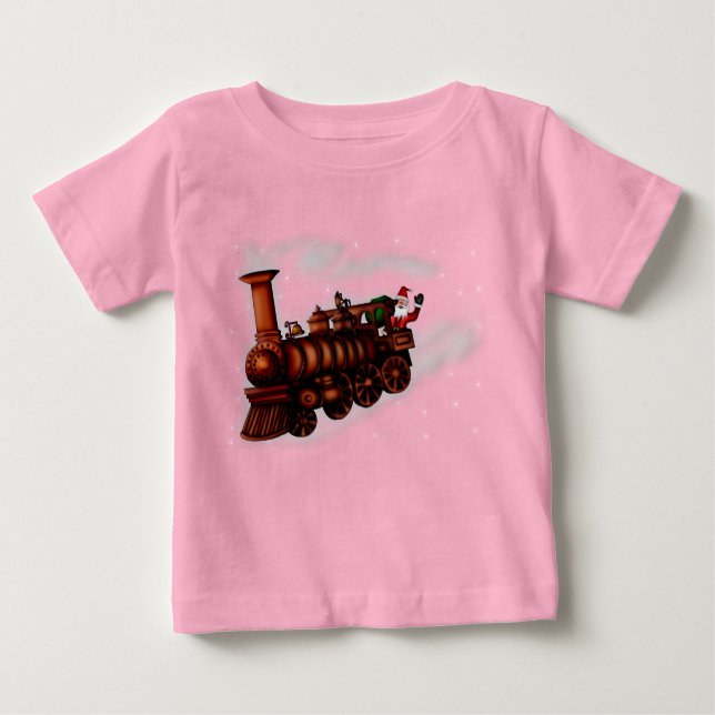 T-shirt Pour Bébé Train Père Noël, bébés de vapeur (Devant)