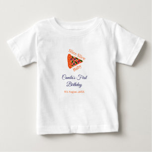 T-shirt Pour Bébé Trancher Trancher Pizza bébé brun bleu 1er anniver